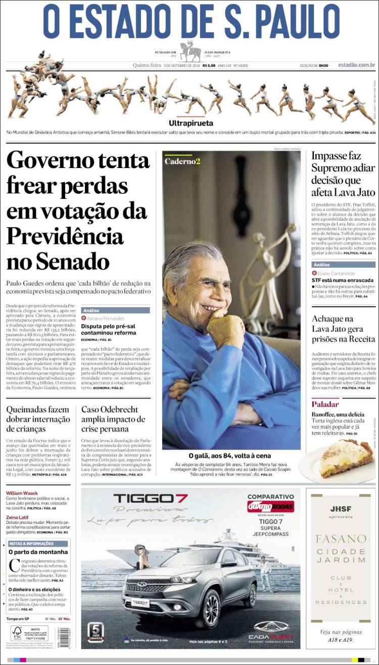 Portada de O Estado de São Paulo (Brasil)