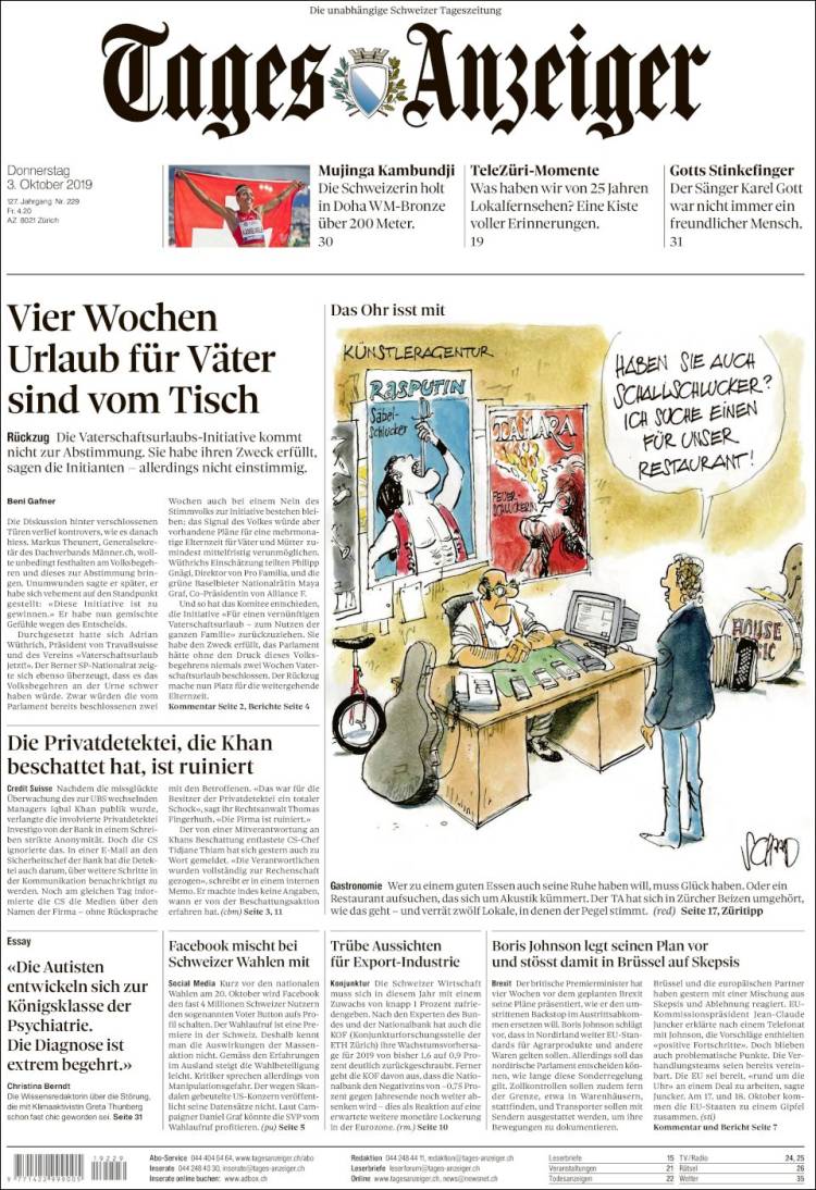 Portada de Tages-Anzeiger (Suiza)