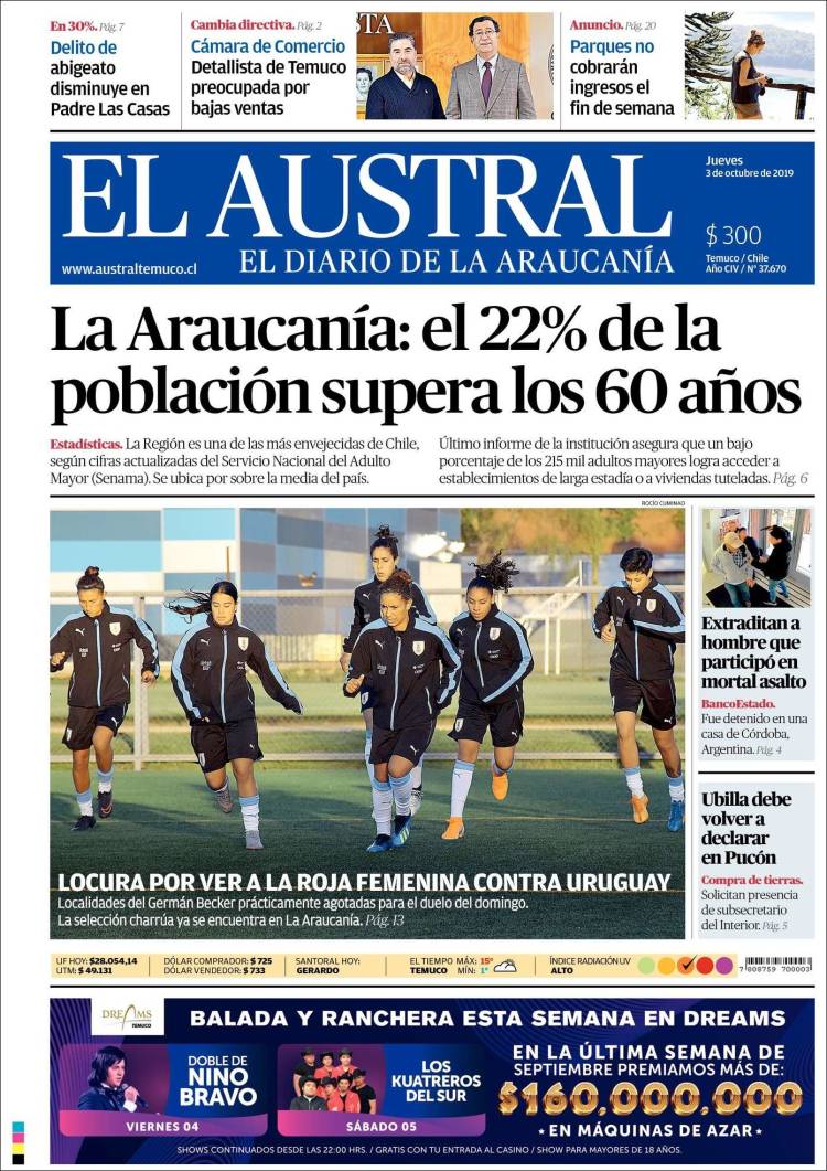 Portada de El Austral de Temuco (Chile)