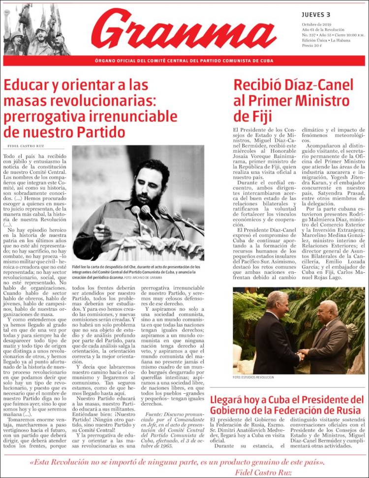 Portada de Granma (Cuba)