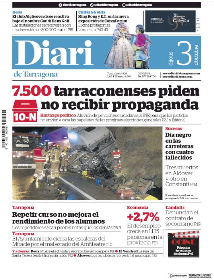 Portada de Diari de Tarragona (Espa&ntilde;a)