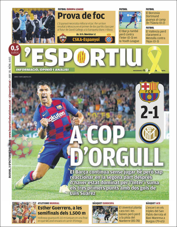 Portada de L'Esportiu (Espa&ntilde;a)