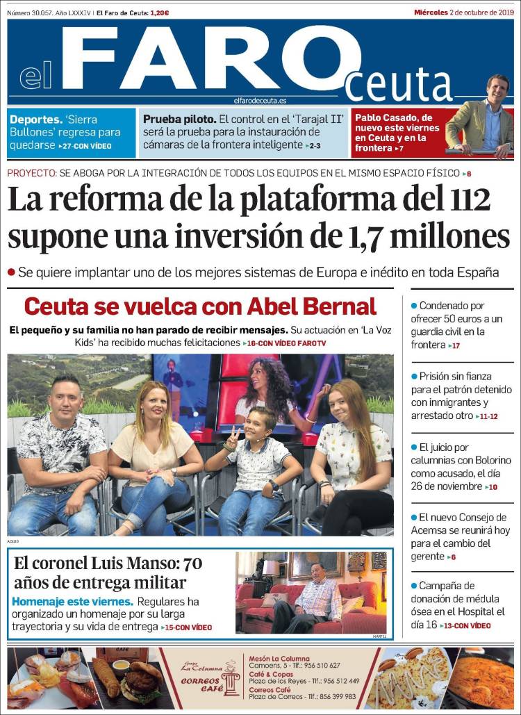 Portada de El Faro de Ceuta (Espa&ntilde;a)