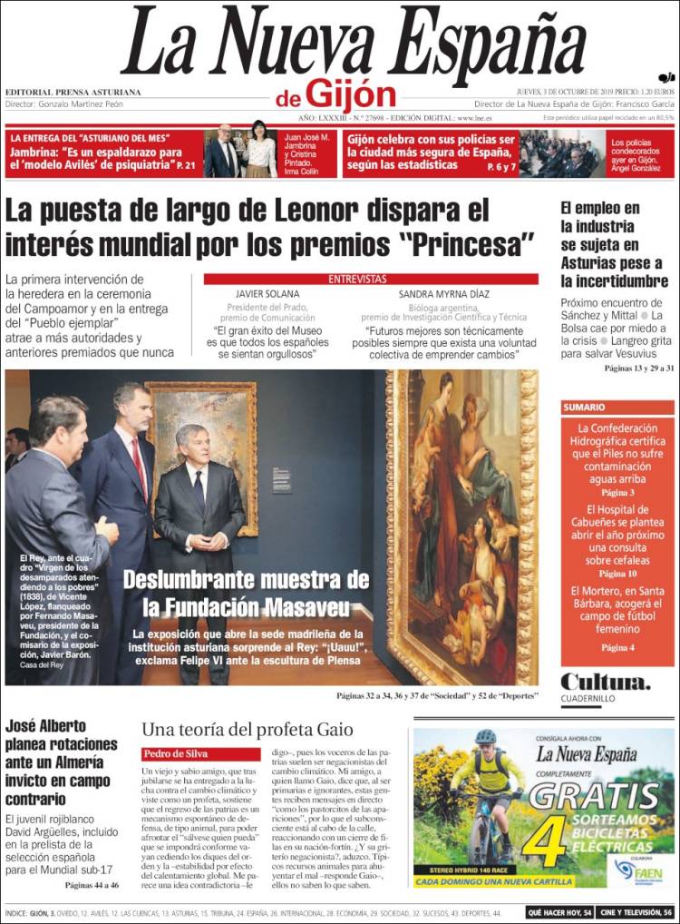 Portada de La Nueva España - Gijón (España)