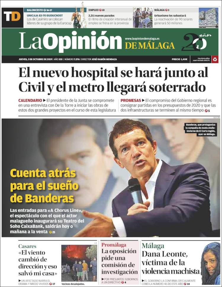 Portada de La Opinión de Málaga (España)