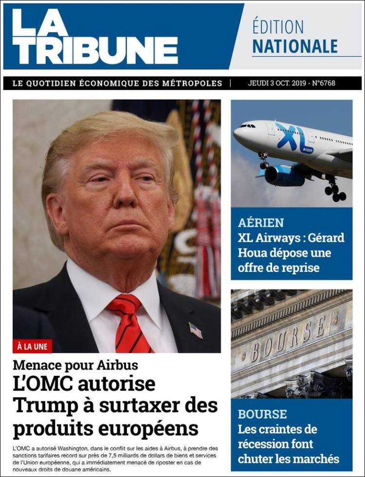 Portada de La Tribune (Francia)