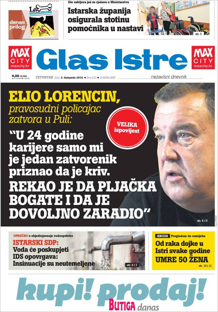 Portada de Glas Istre (Croacia)