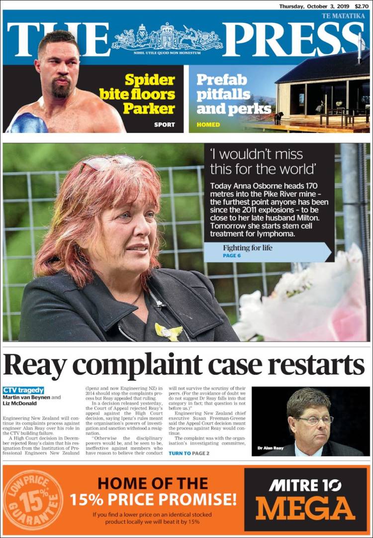 Portada de The Press (Nueva Zelanda)