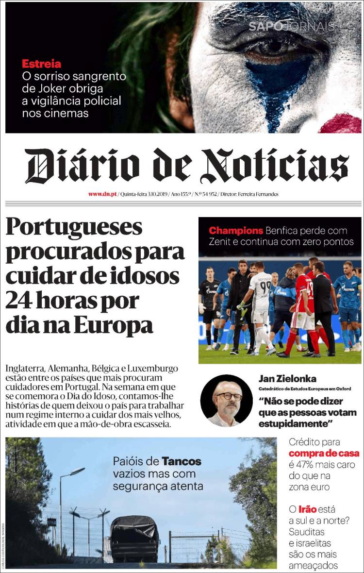 Portada de Diário de Noticias (Portugal)