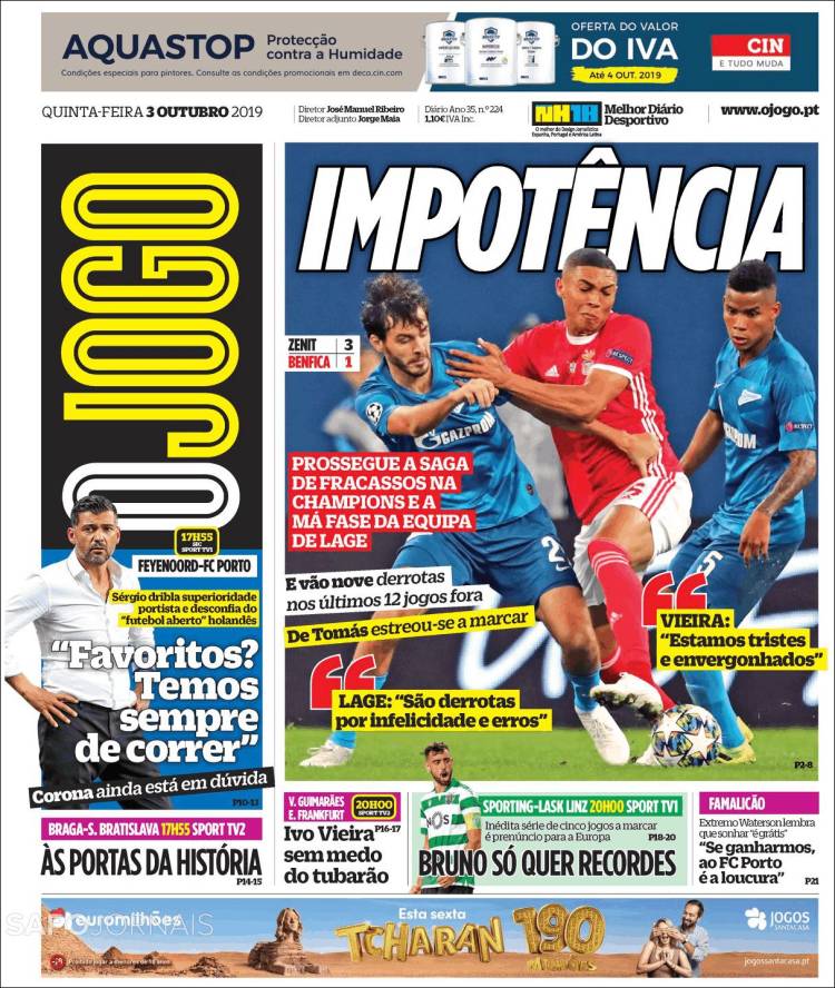 Portada de O Jogo (Portugal)