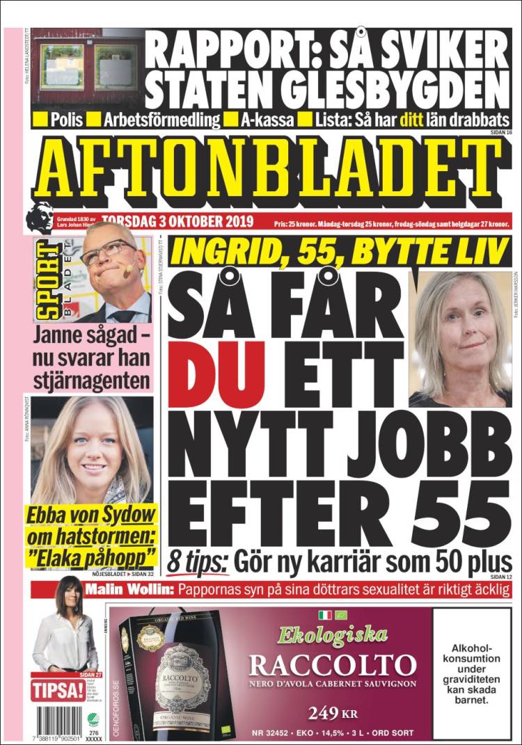 Portada de Aftonbladet (Suecia)
