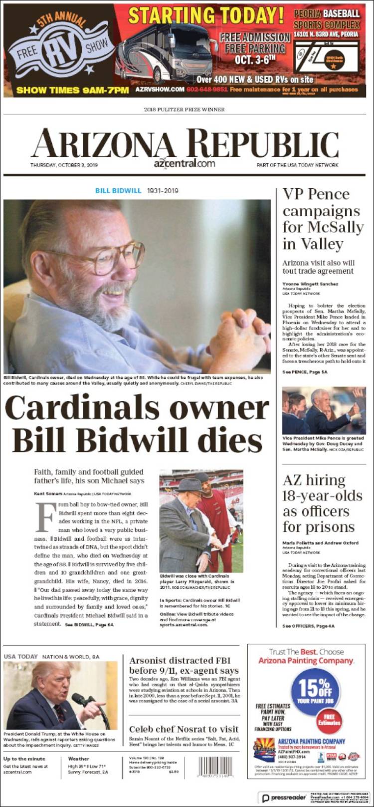 Portada de Arizona Republic News (USA)