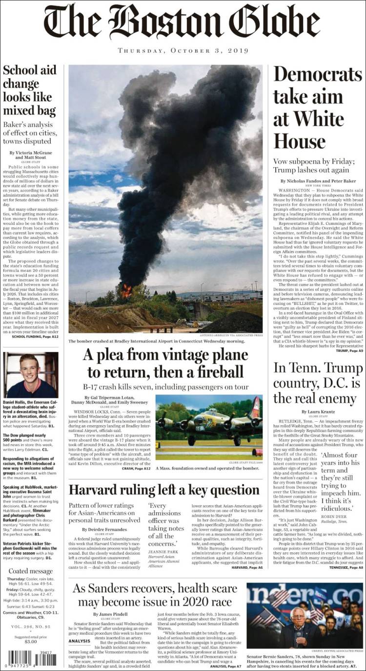 Portada de Boston Globe (USA)