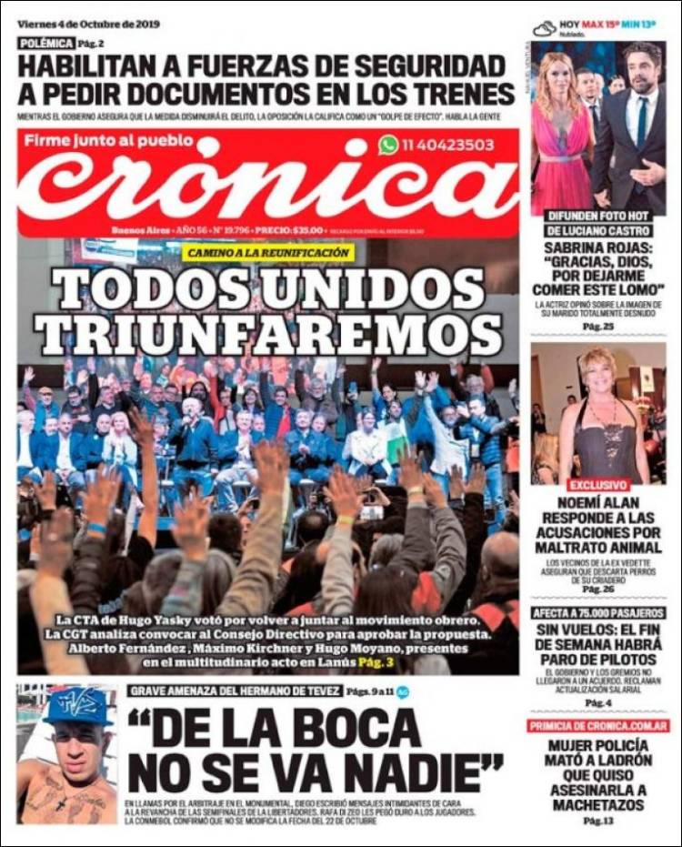 Portada de Crónica (Argentina)