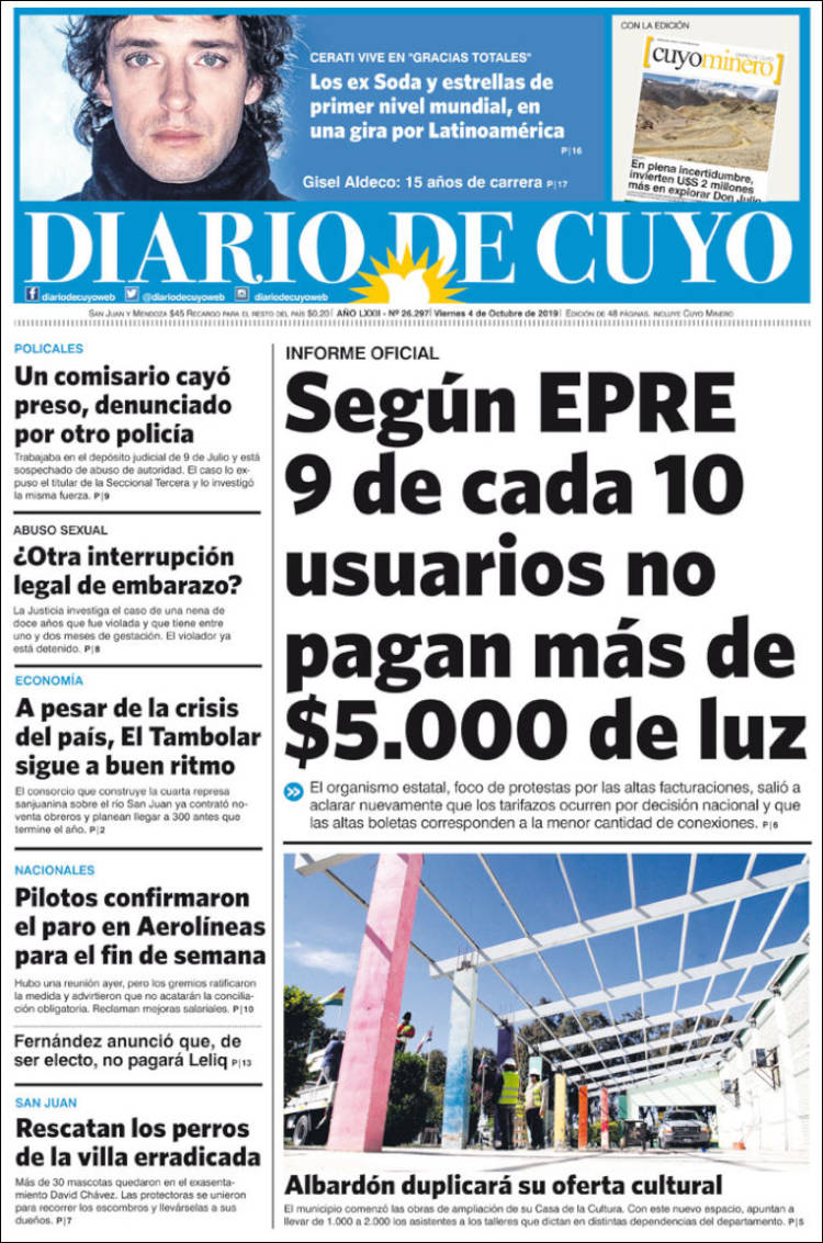 Portada de Diario de Cuyo (Argentina)