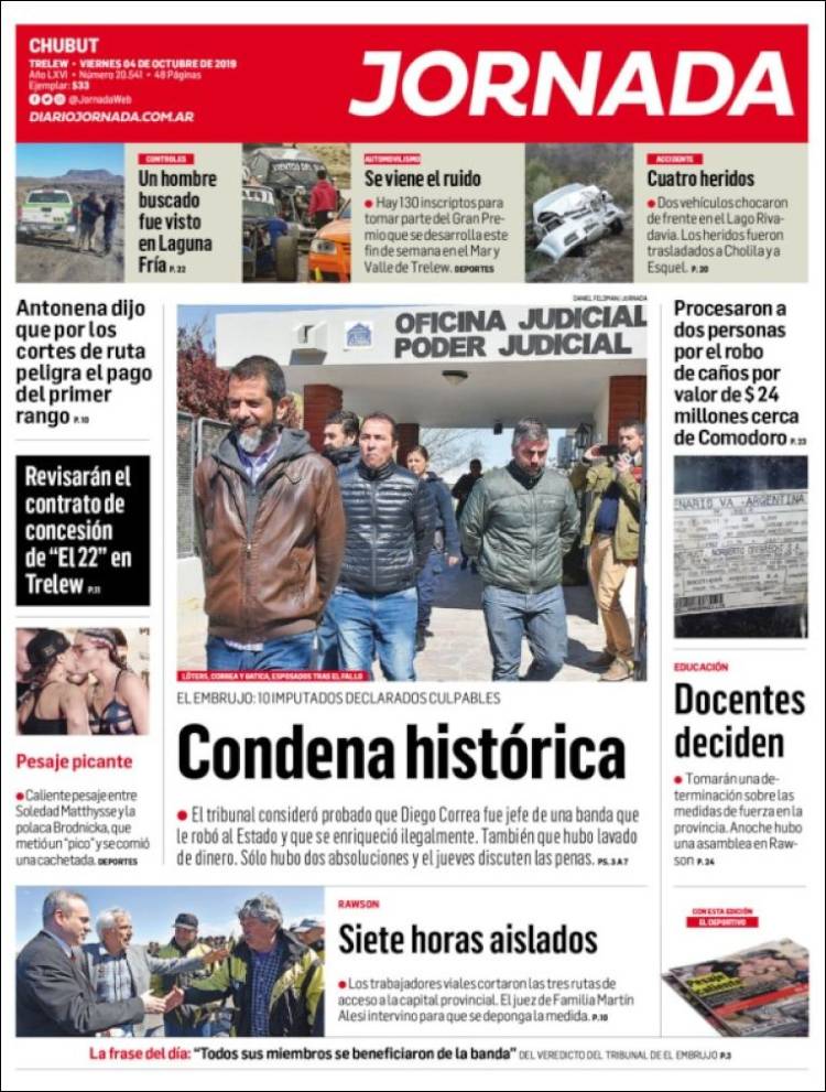 Portada de Diario Jornada en la Patagonia (Argentina)