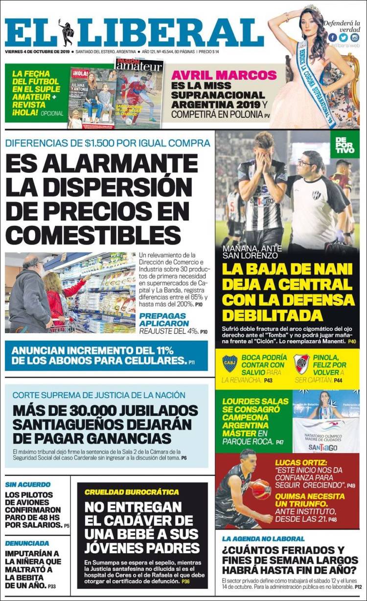 Portada de Diario El Liberal (Argentina)