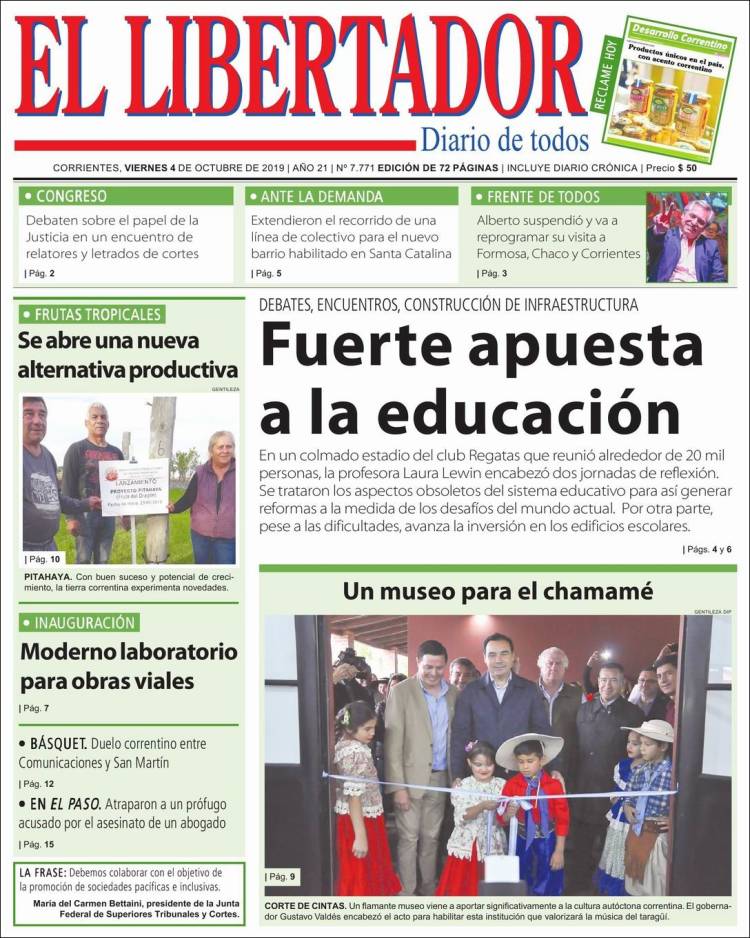 Portada de Diario El Libertador (Argentina)