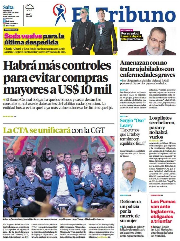 Portada de El Tribuno - Salta (Argentina)