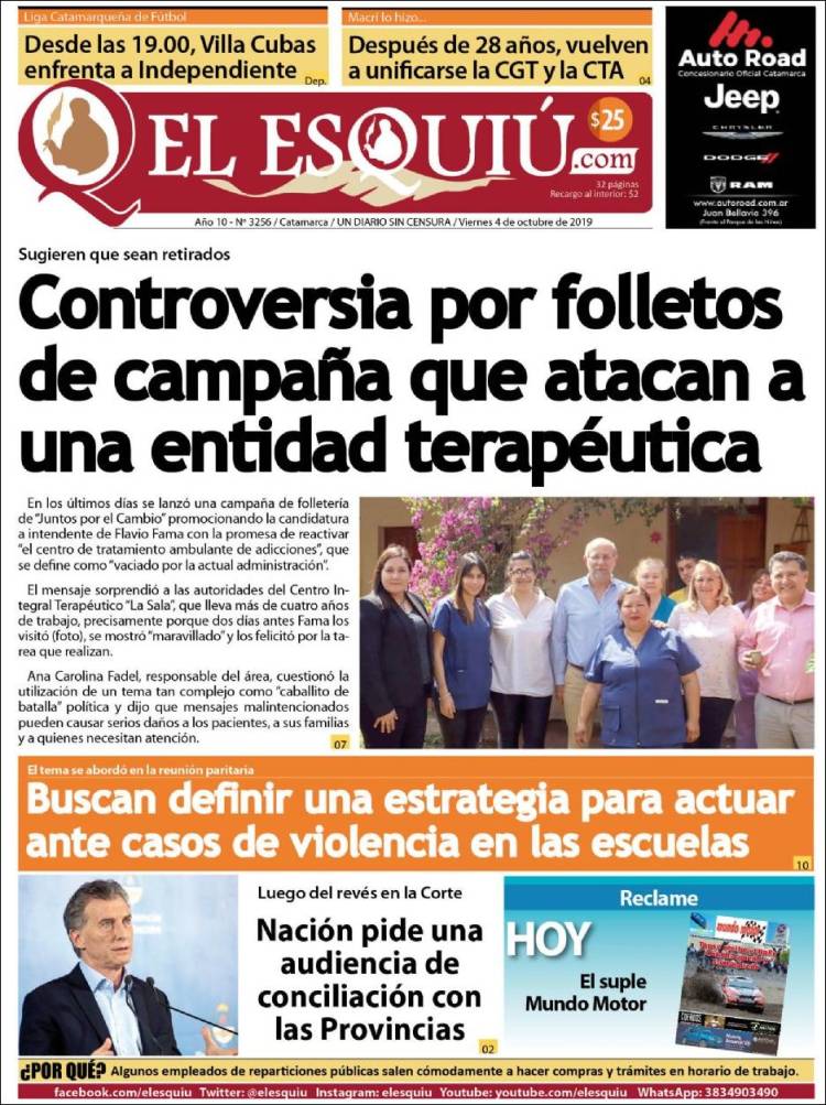 Portada de El Esquiu (Argentina)