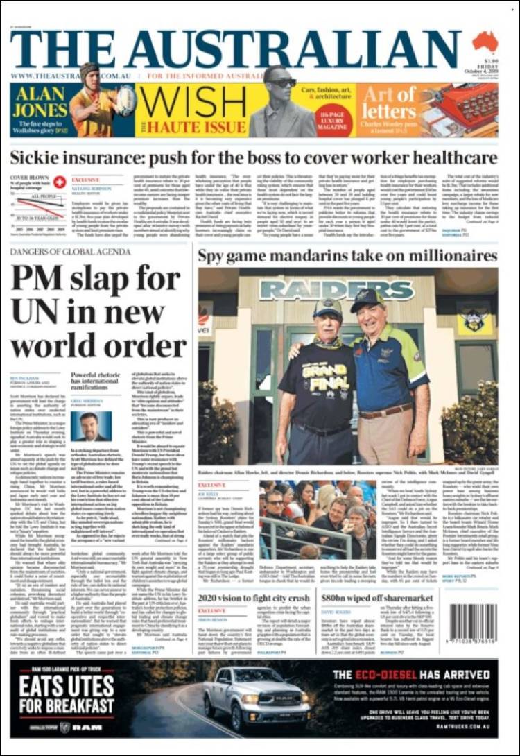 Portada de The Australian (Australia)