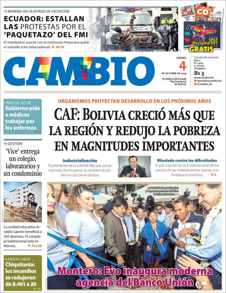 Portada de Cambio (Bolivia)