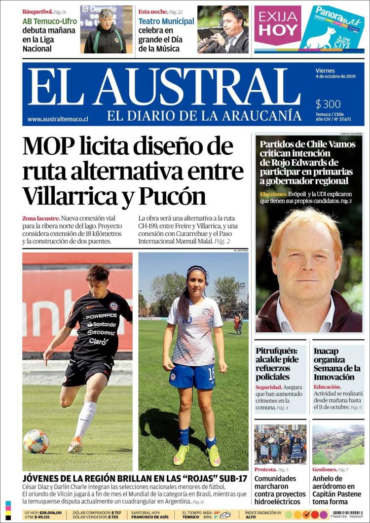 Portada de El Austral de Temuco (Chile)