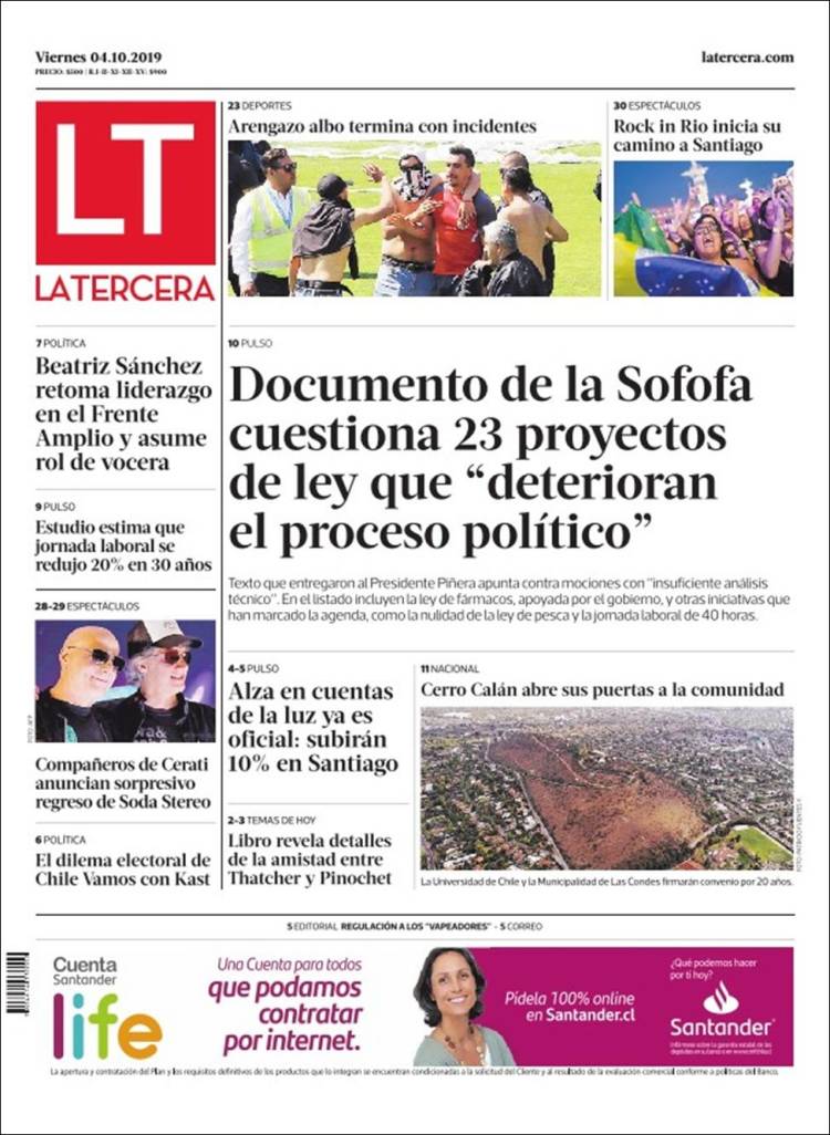 Portada de La Tercera (Chile)