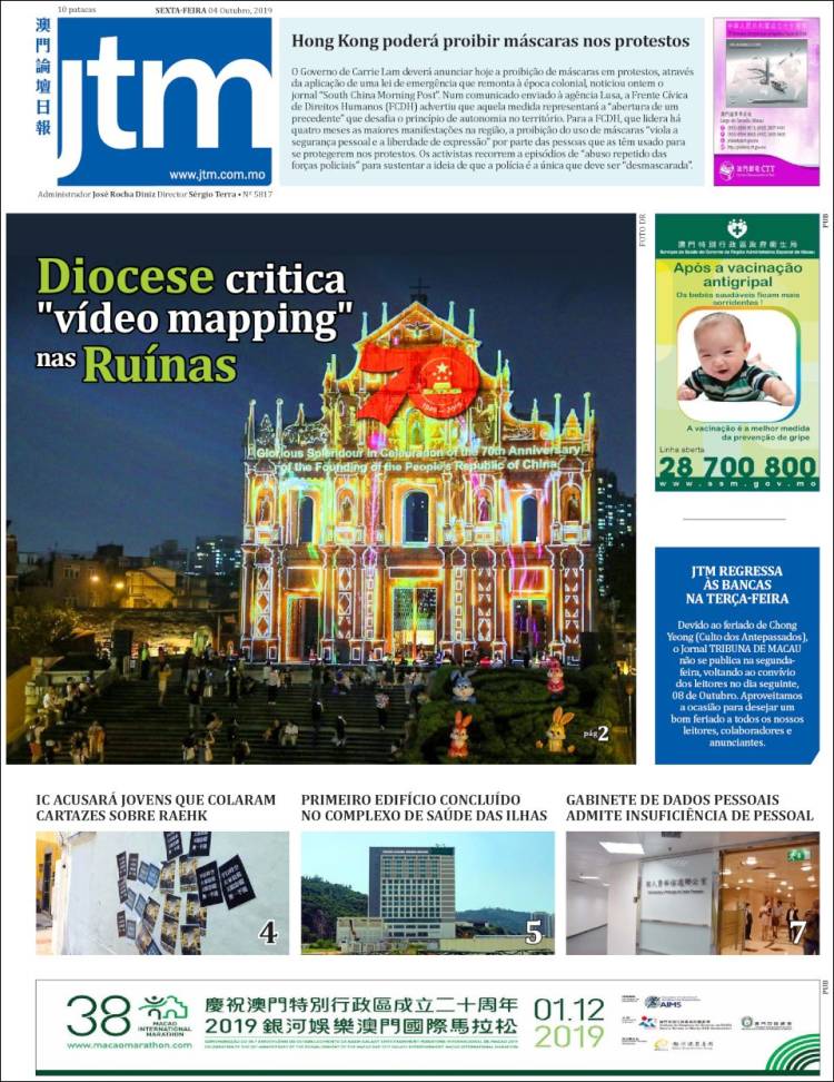 Portada de Jornal Tribuna de Macau (China)