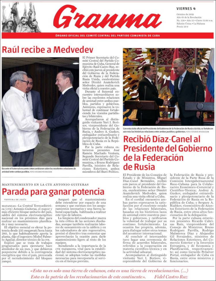 Portada de Granma (Cuba)