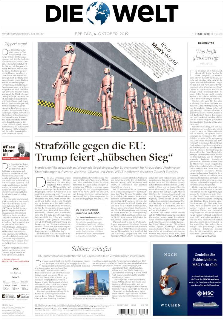 Portada de Die Welt (Germany)