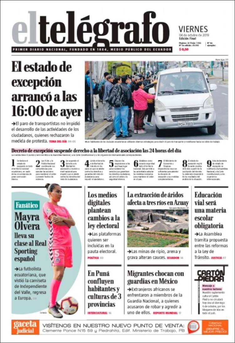 Portada de El Telégrafo (Ecuador)