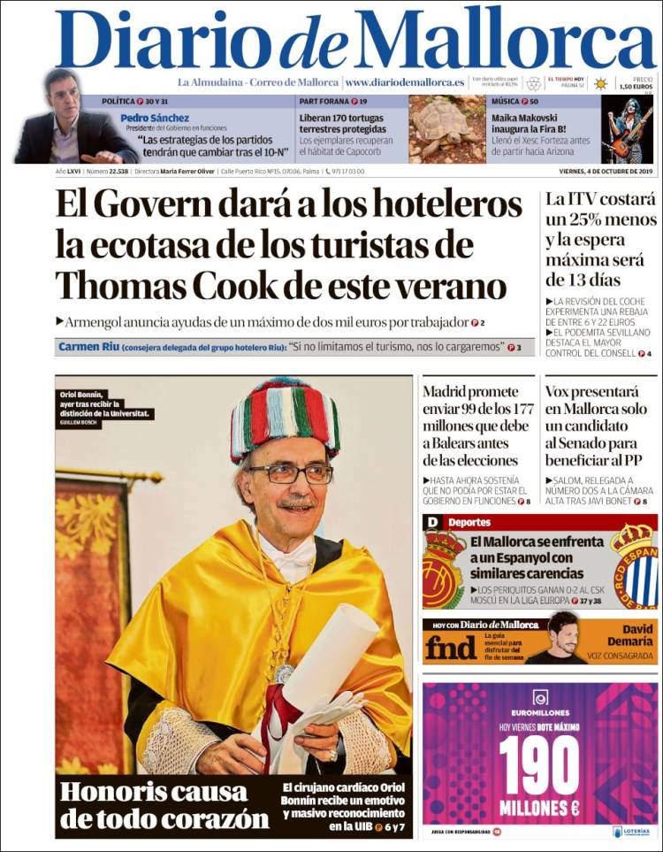 Portada de Diario de Mallorca (España)