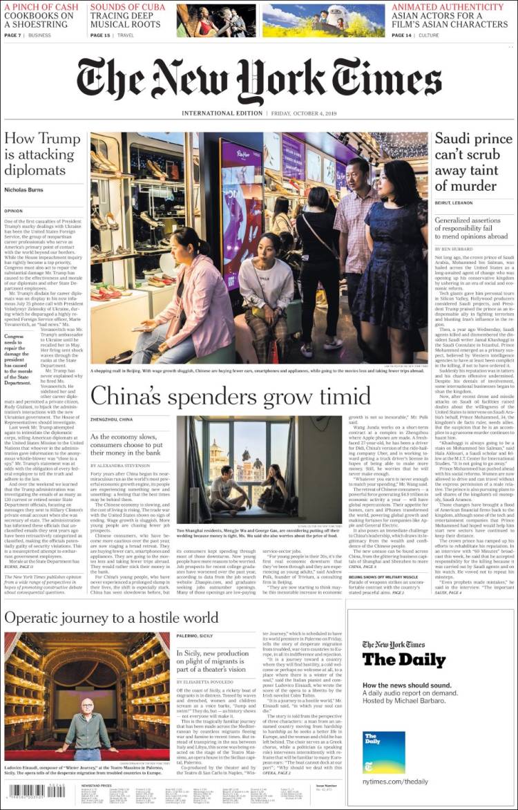 Portada de International New York Times (Europa)