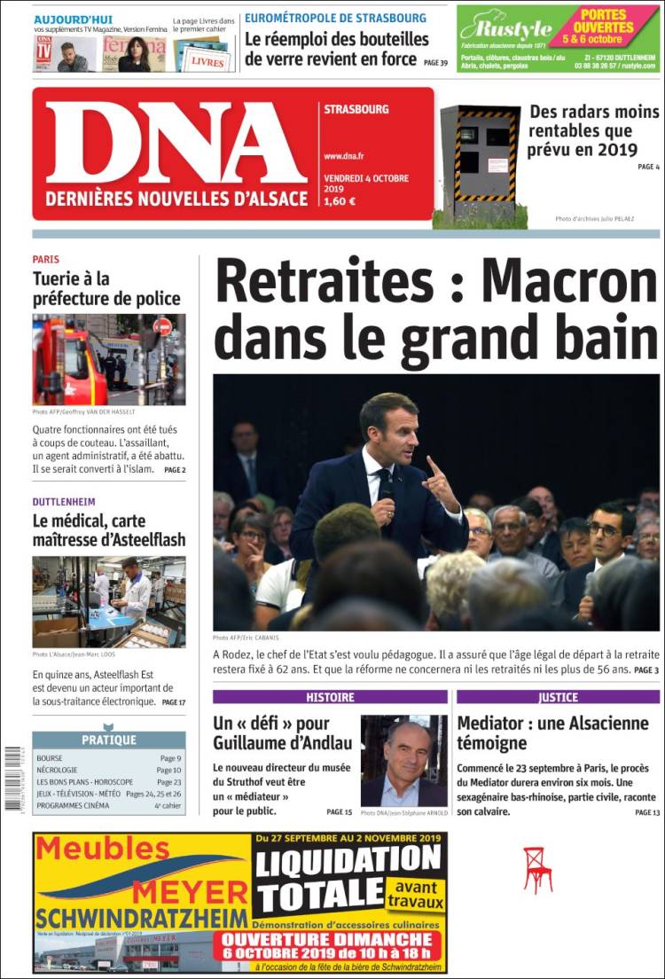 Portada de Les Dernières Nouvelles d'Alsace (Francia)