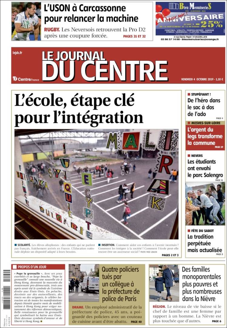 Portada de Le Journal du Centre (Francia)