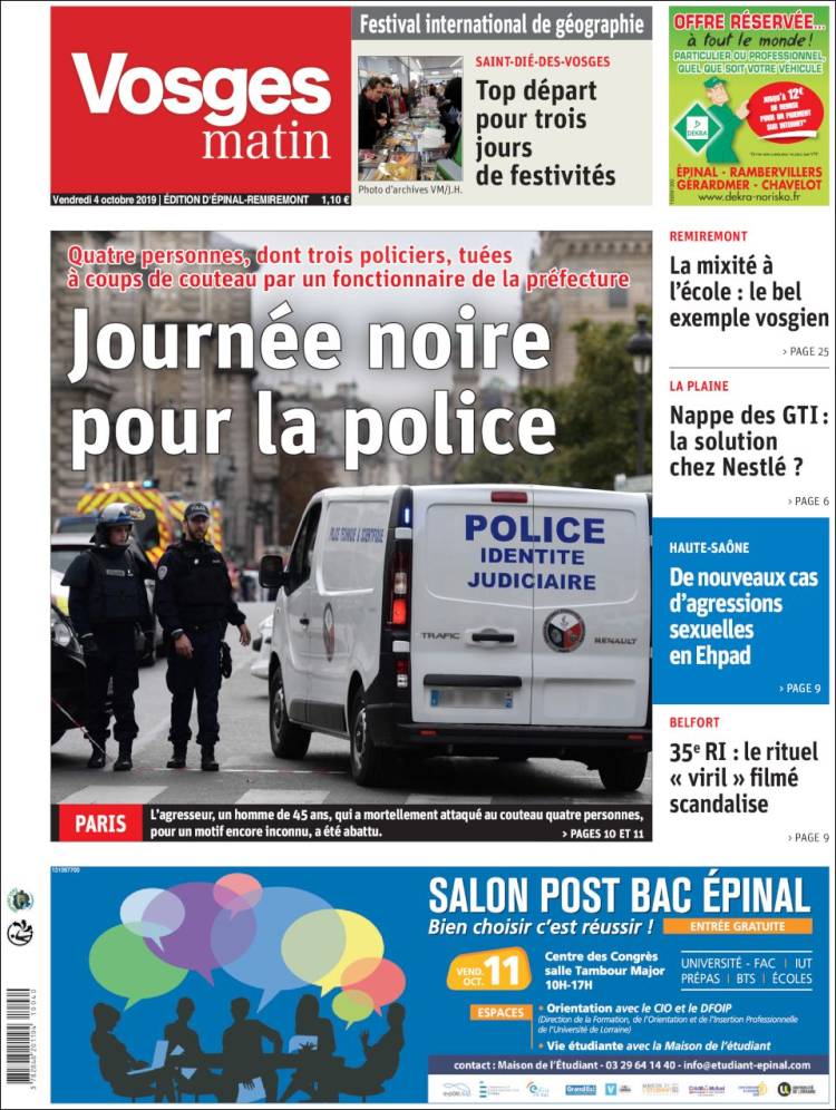 Portada de Vosges Matin (Francia)