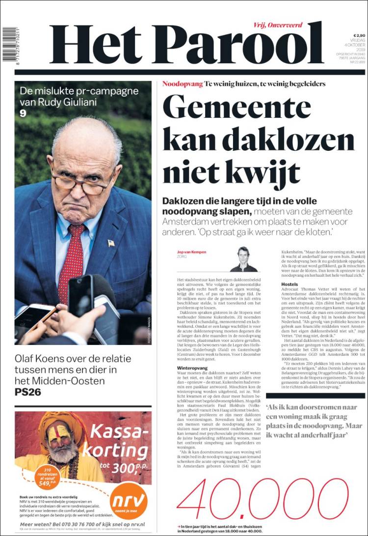 Portada de Het Parool (Pa&iacute;ses Bajos)