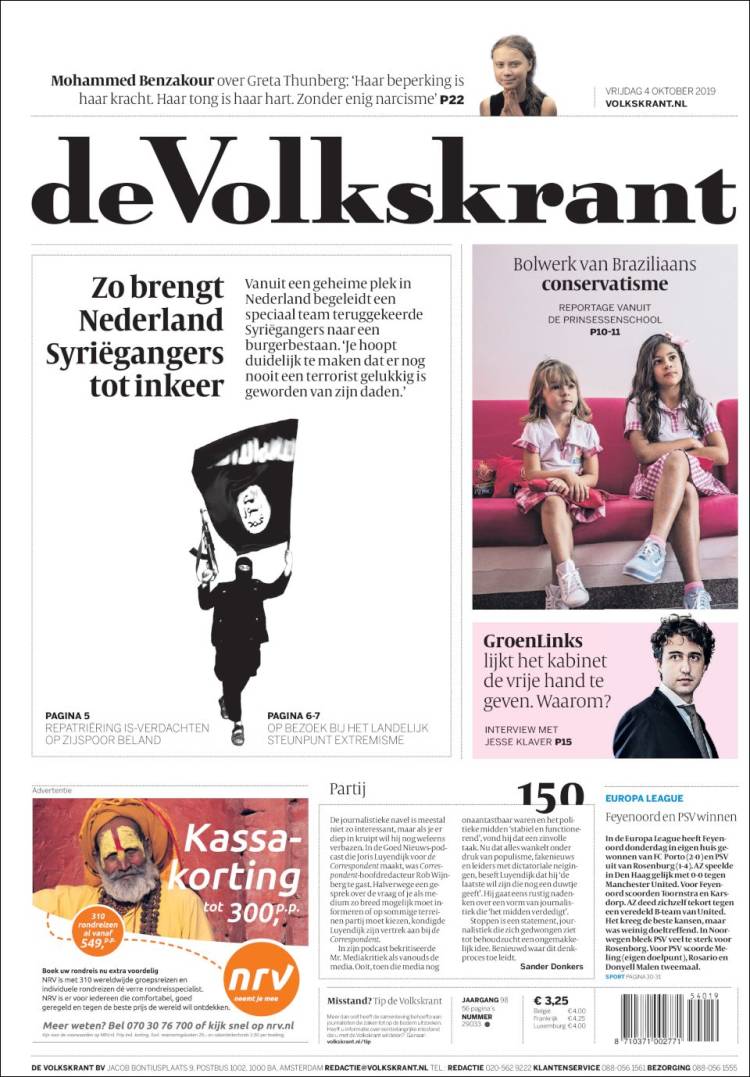 Portada de De Volkskrant (Pa&iacute;ses Bajos)