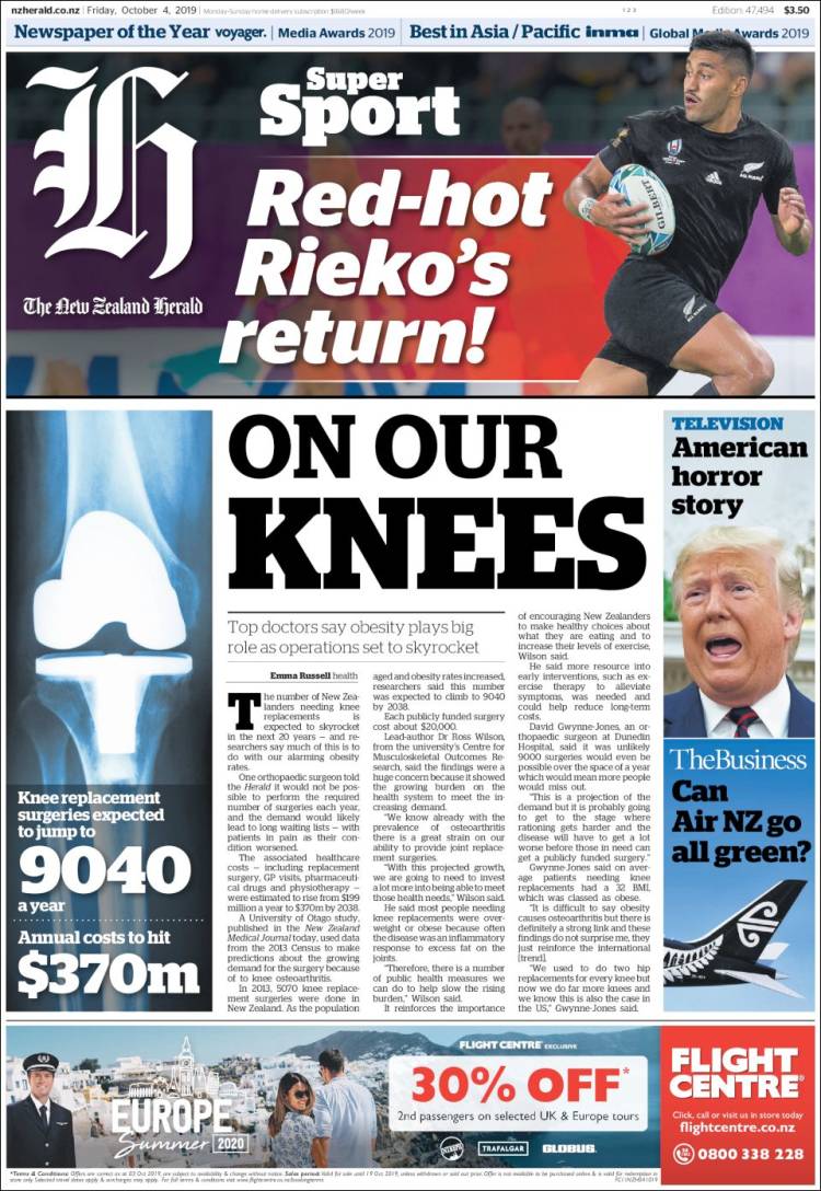 Portada de The New Zealand Herald (Nueva Zelanda)