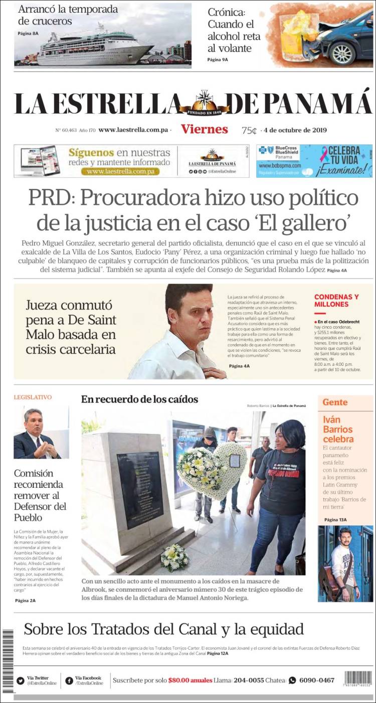 Portada de La Estrella de Panamá (Panam&aacute;)