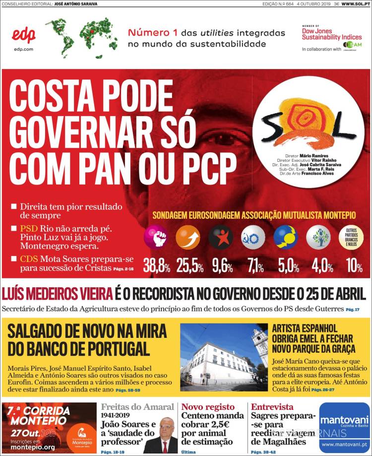 Portada de Jornal Sol (Portugal)