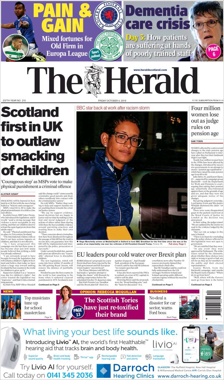 Portada de The Herald (Reino Unido)