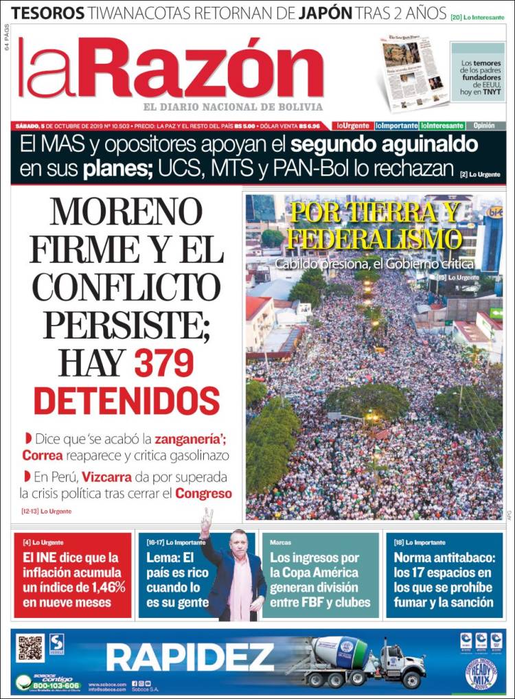 Portada de La Razón (Bolivia)