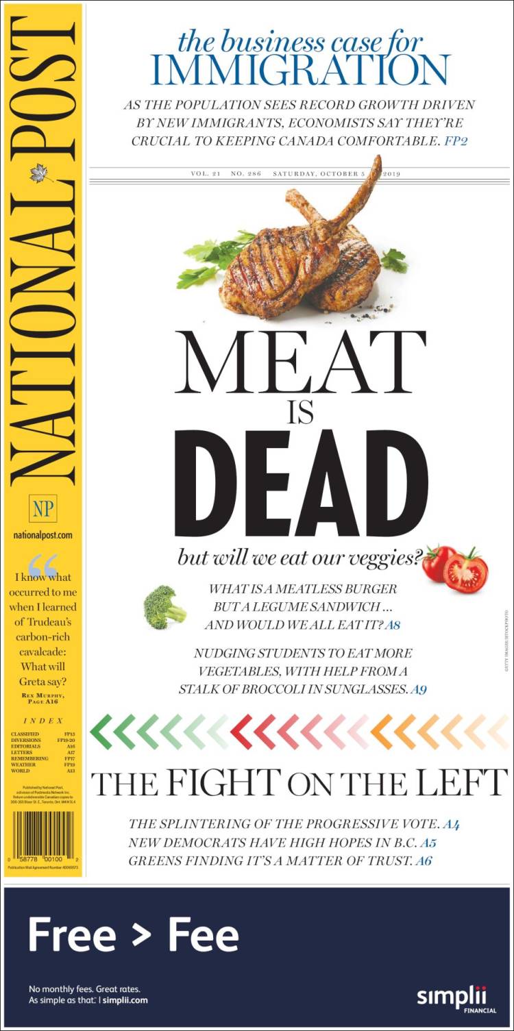 Portada de The National Post (Canadá)