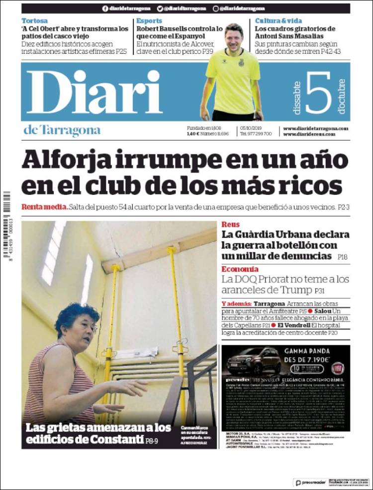 Portada de Diari de Tarragona (España)