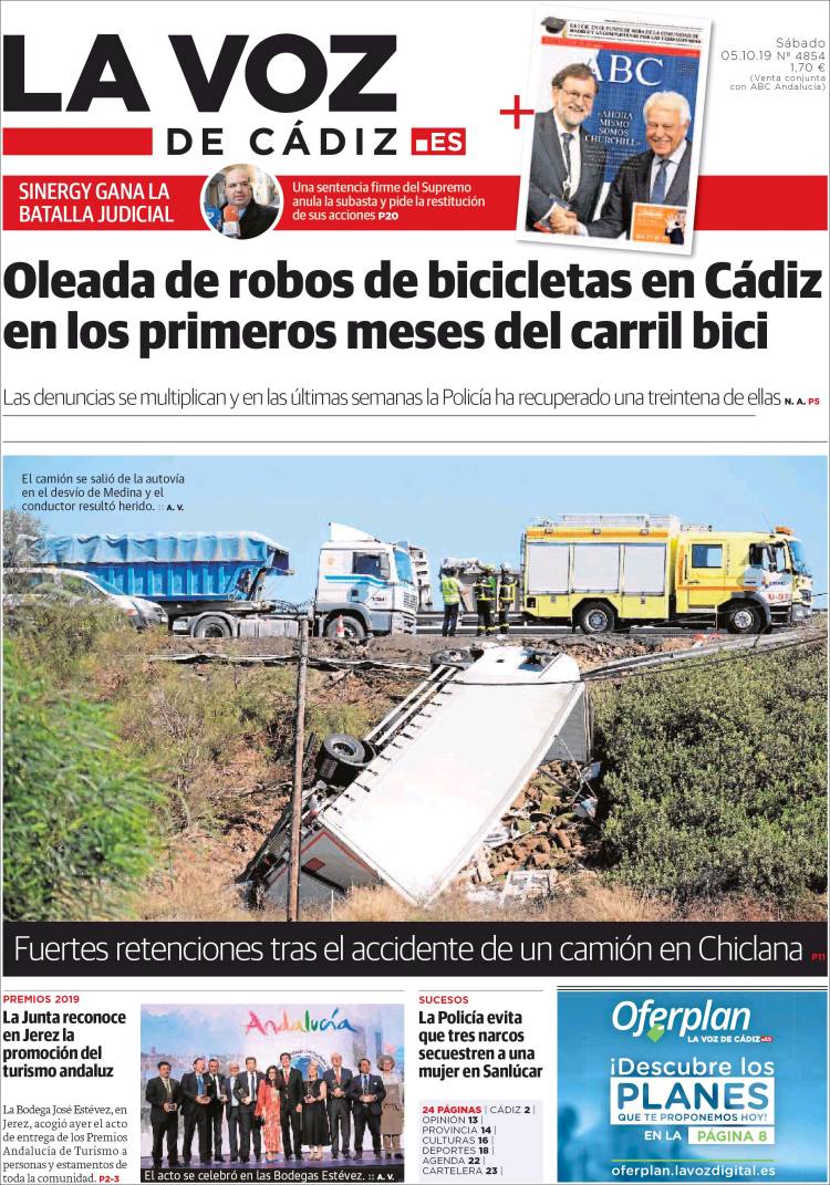 Portada de La Voz de Cádiz (España)