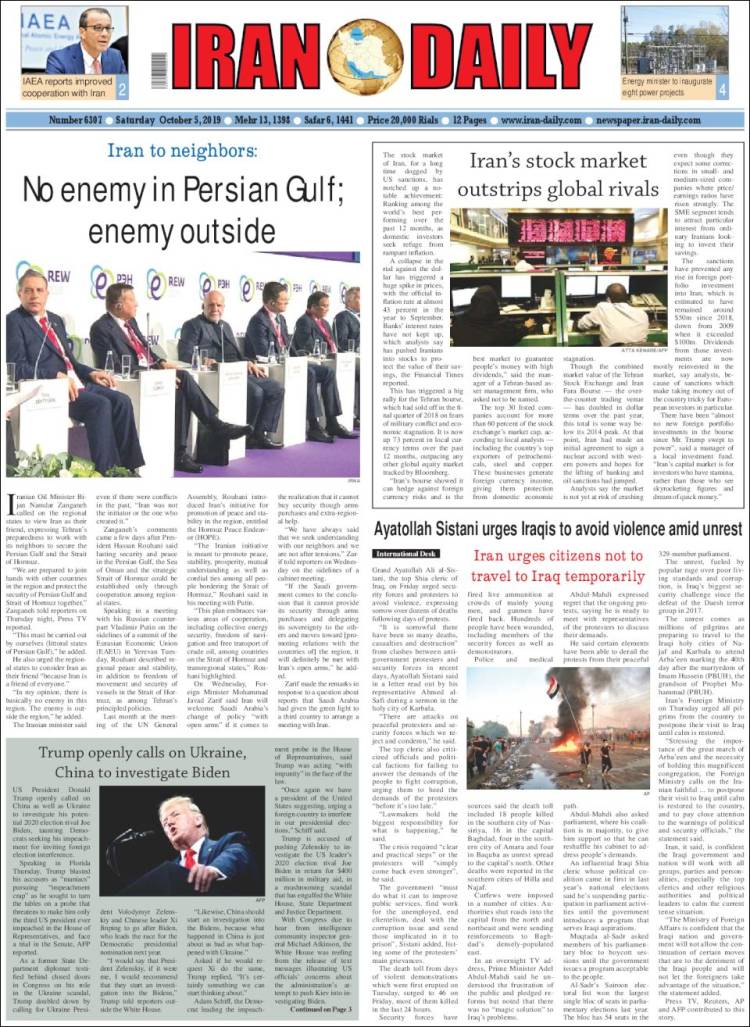 Portada de Iran Daily (Ir&aacute;n)
