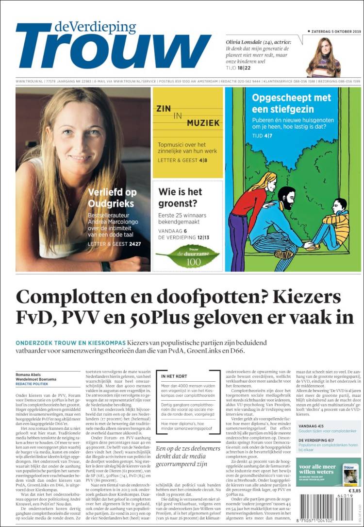 Portada de Trouw (Pa&iacute;ses Bajos)