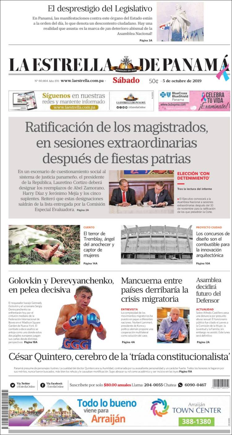 Portada de La Estrella de Panamá (Panam&aacute;)